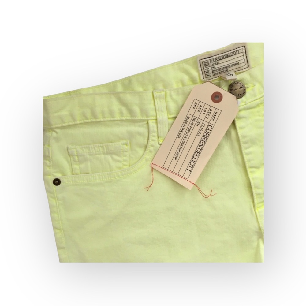 new Current/Elliott ➾ The Boyfriend Short ➾ Cut Off Stretch Denim ➾ Neon Yellow - Picture 8 of 16